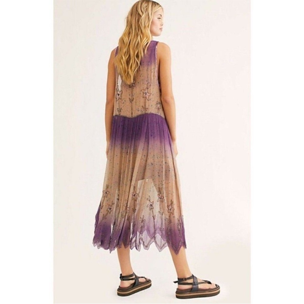 Free People Twilight Embellished Embroidered Tie Dye‎ Midi Dress Orchid Combo M - Picture 4 of 12